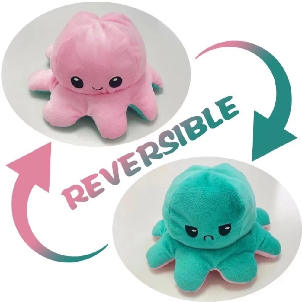 Pink and mint blue reversible mood octopus 🐙 plushie